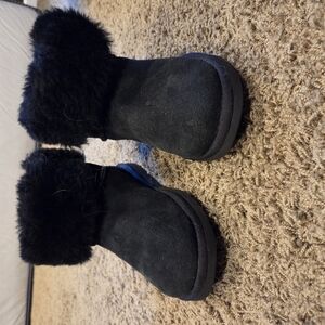 UGG Black Suede Boots with Fur Trim